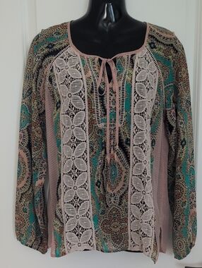Boho Lace-Trim Paisley Peasant Top - Meadow Rue / Anthropologie